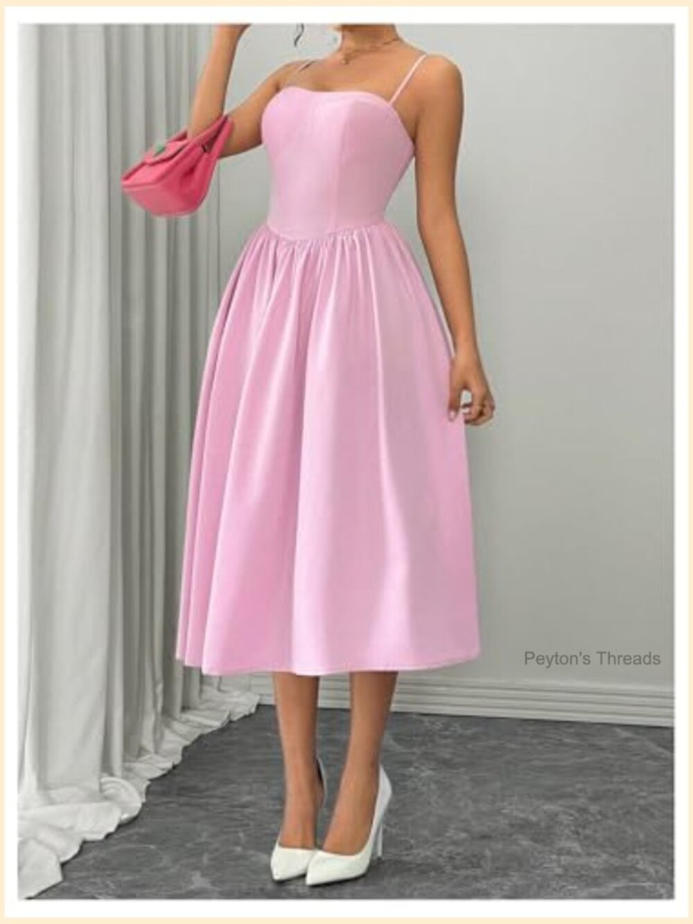 Sleeveless Midi Corset Dress A-Line Flowy Party Cami Dress - Picture 4 of 5